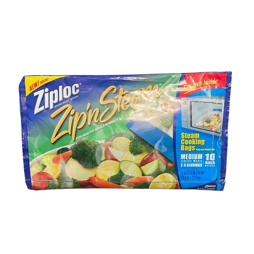 Ziploc Zip N Steam Cooking 10 medium Bags Microwave Steam Vegetables NEW‎ Sealed